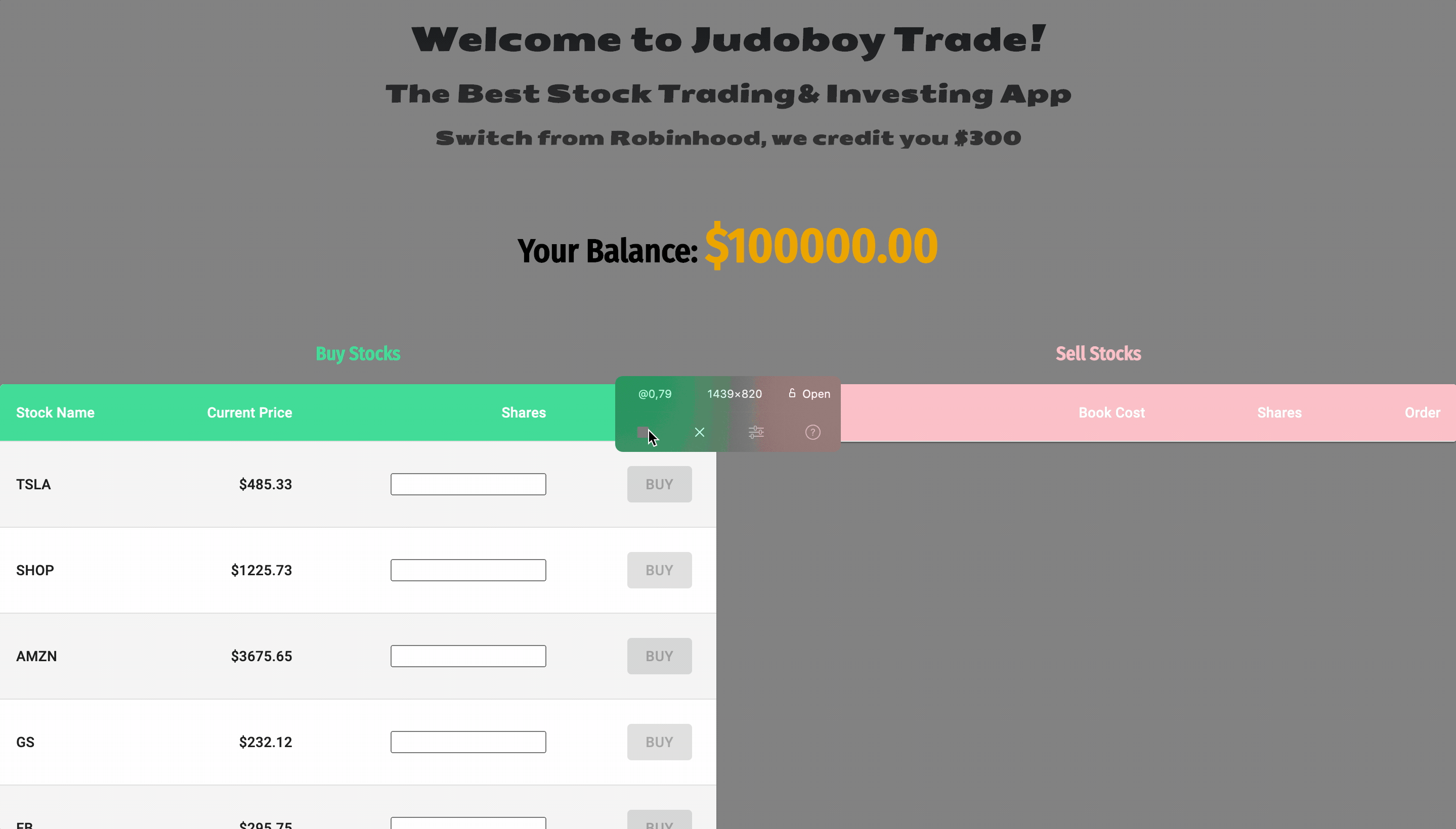 Stock Market Simulator project screenshot