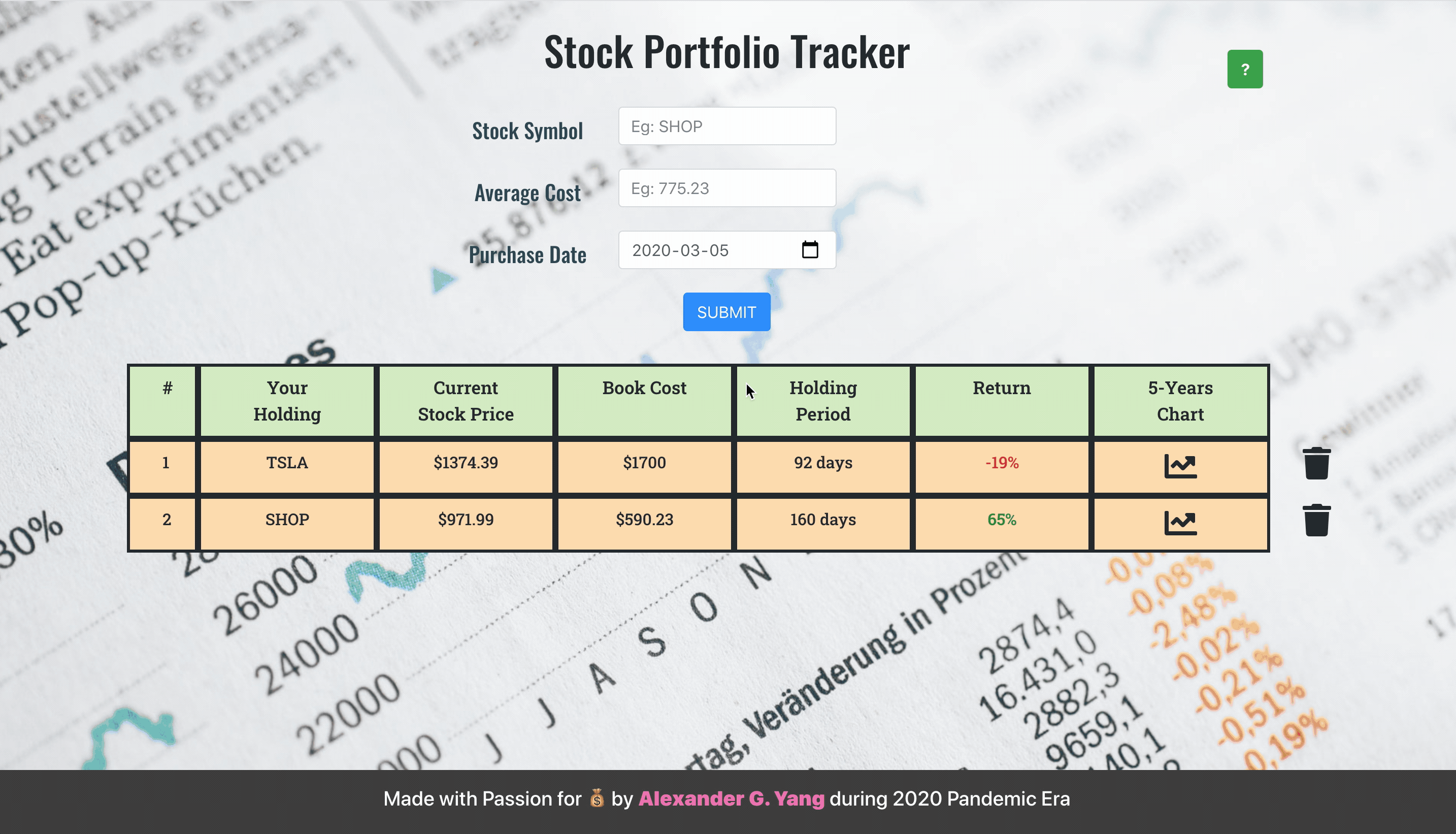 Stock portfolio tracker project animated screenshot